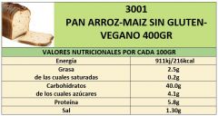 PAN ARROZ-MAIZ SIN GLUTEN-VEGANO 400GR