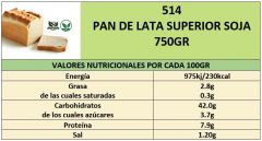 PAN DE LATA SUPERIOR SOJA 750GR