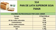 PAN DE LATA SUPERIOR SOJA 750GR